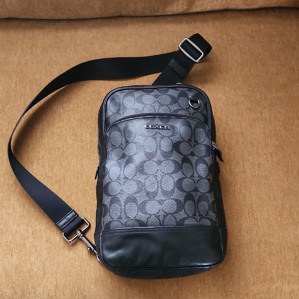 Coach Black and Gray Messenger Bag with Monogram Design